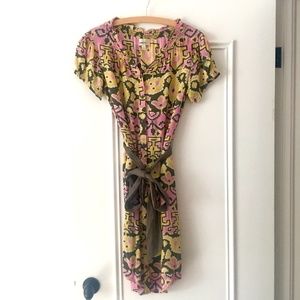 ANTHRO Porridge button up print dress waist tie